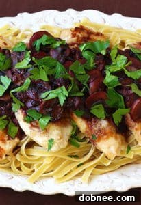 Chicken Marsala with a rich mushroom and pancetta sauce.