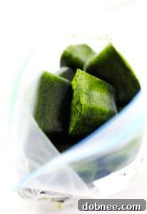 Frozen Spinach Cubes ready for healthy green smoothies