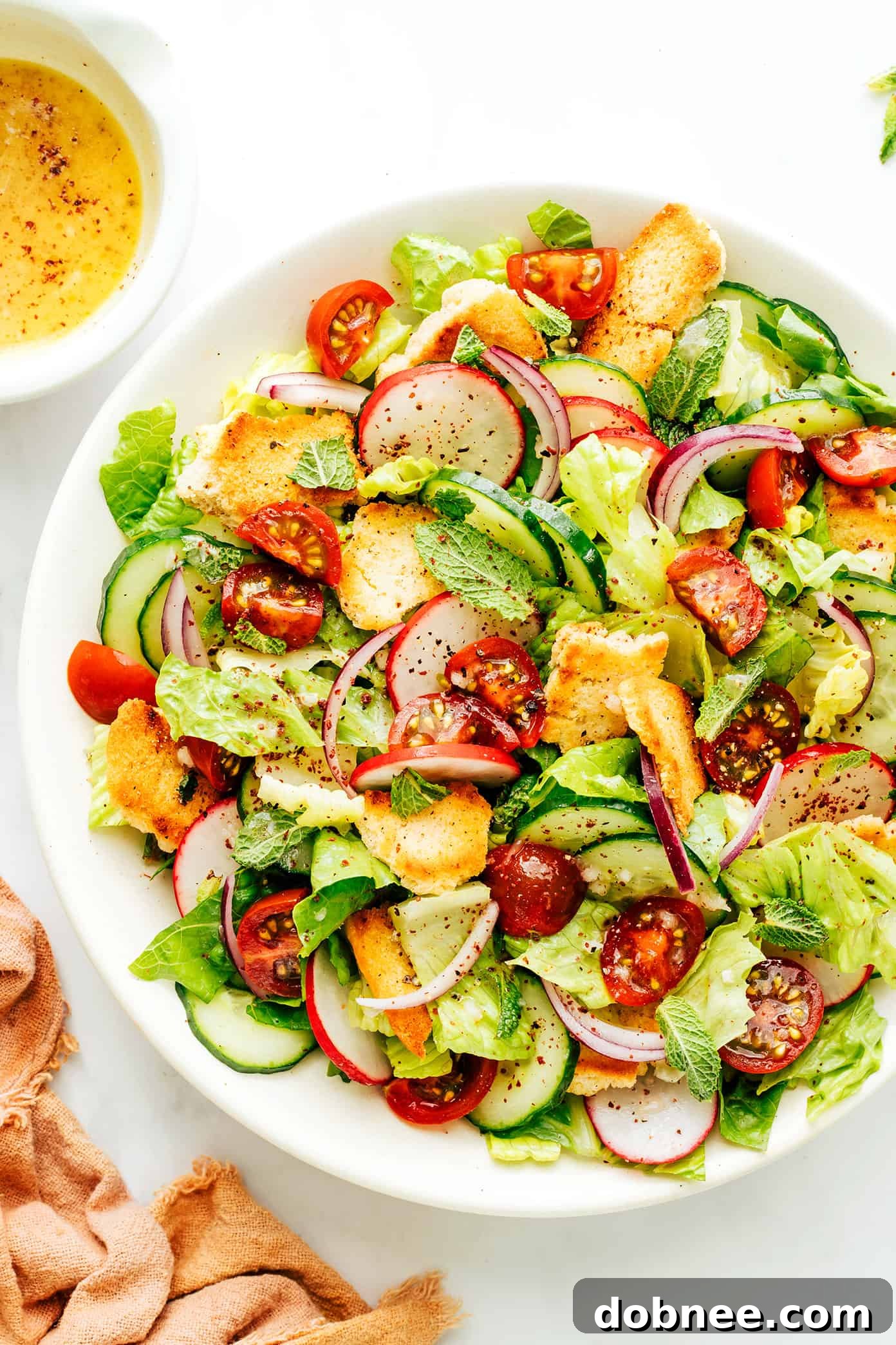 Refreshing Fattoush Salad 6 Another perspective of the finished Fattoush Salad, emphasizing its fresh, inviting appearance.