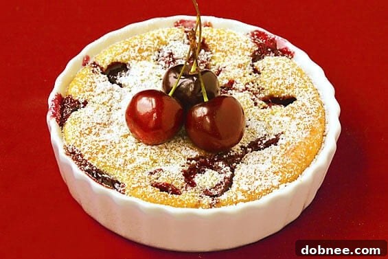 Delicious Cherry Clafoutis in a baking dish