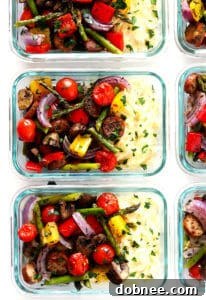 Italian Sausage and Veggie Bowls served with creamy Parmesan Orzo