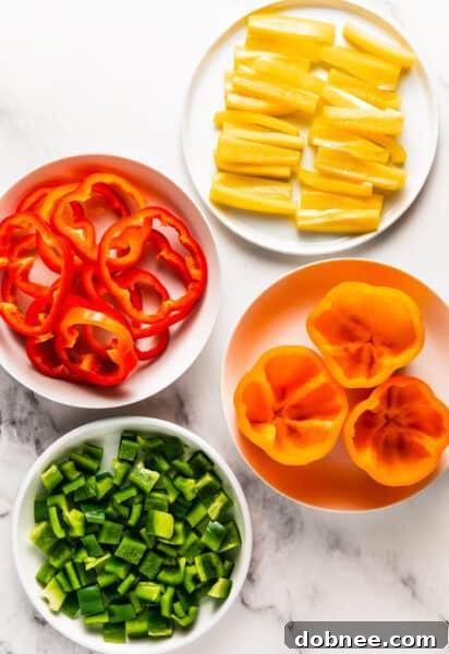 Step-by-step guide on how to cut a bell pepper with various methods.