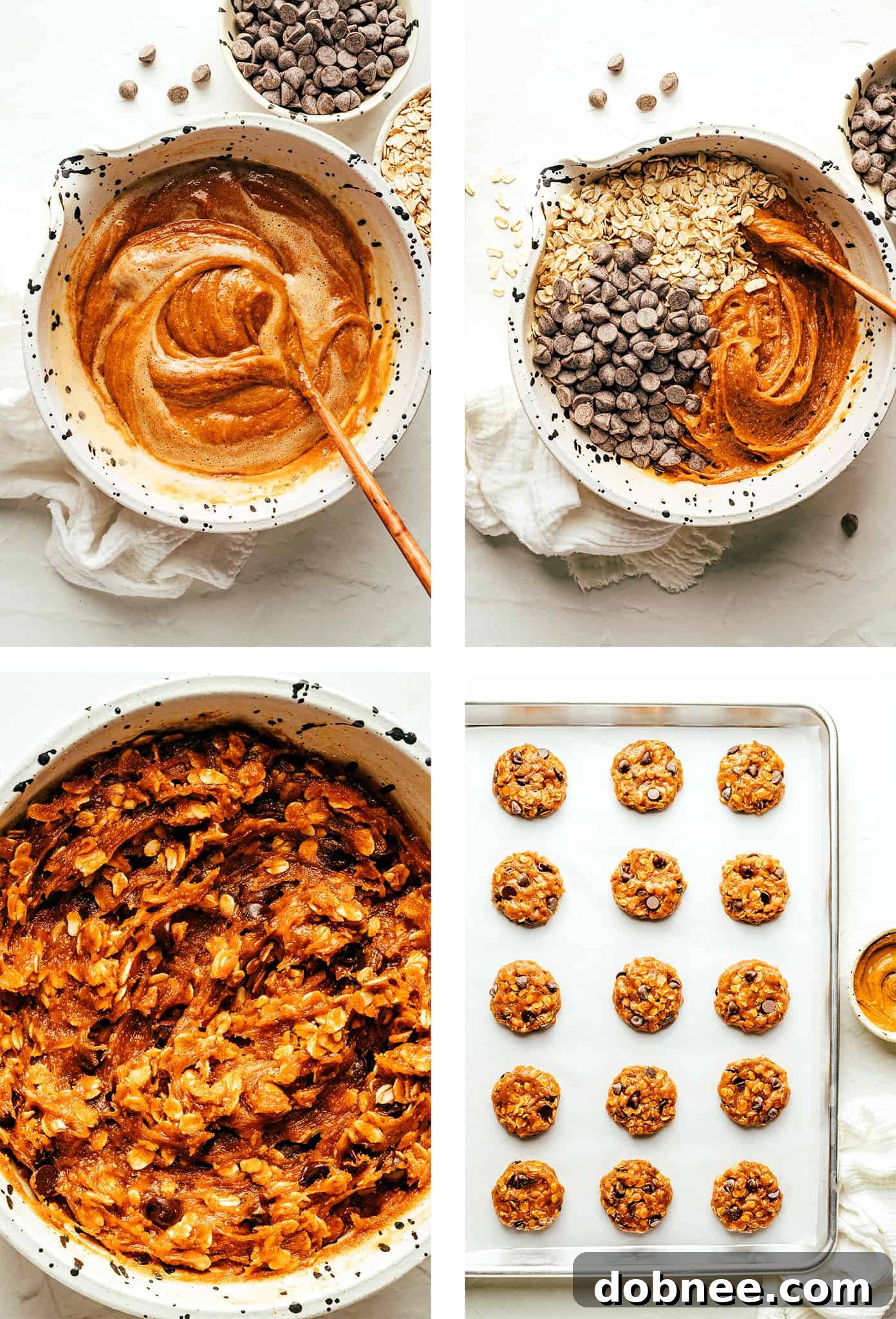 Step-by-step photos showing the process of making healthy peanut butter cookies