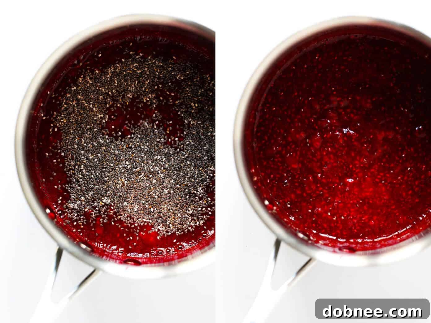 This 10-Minute Chia Seed Jam recipe is super easy to make, it's made with just 1 tablespoon of honey (instead of tons of added sugars!), it's perfect for breakfasts (toast, parfaits, etc.), sandwiches, cookies, and more, and it's SO delicious! Feel free to make it with your favorite juicy fruit (such as strawberry, blackberry, raspberry, peach, etc.).