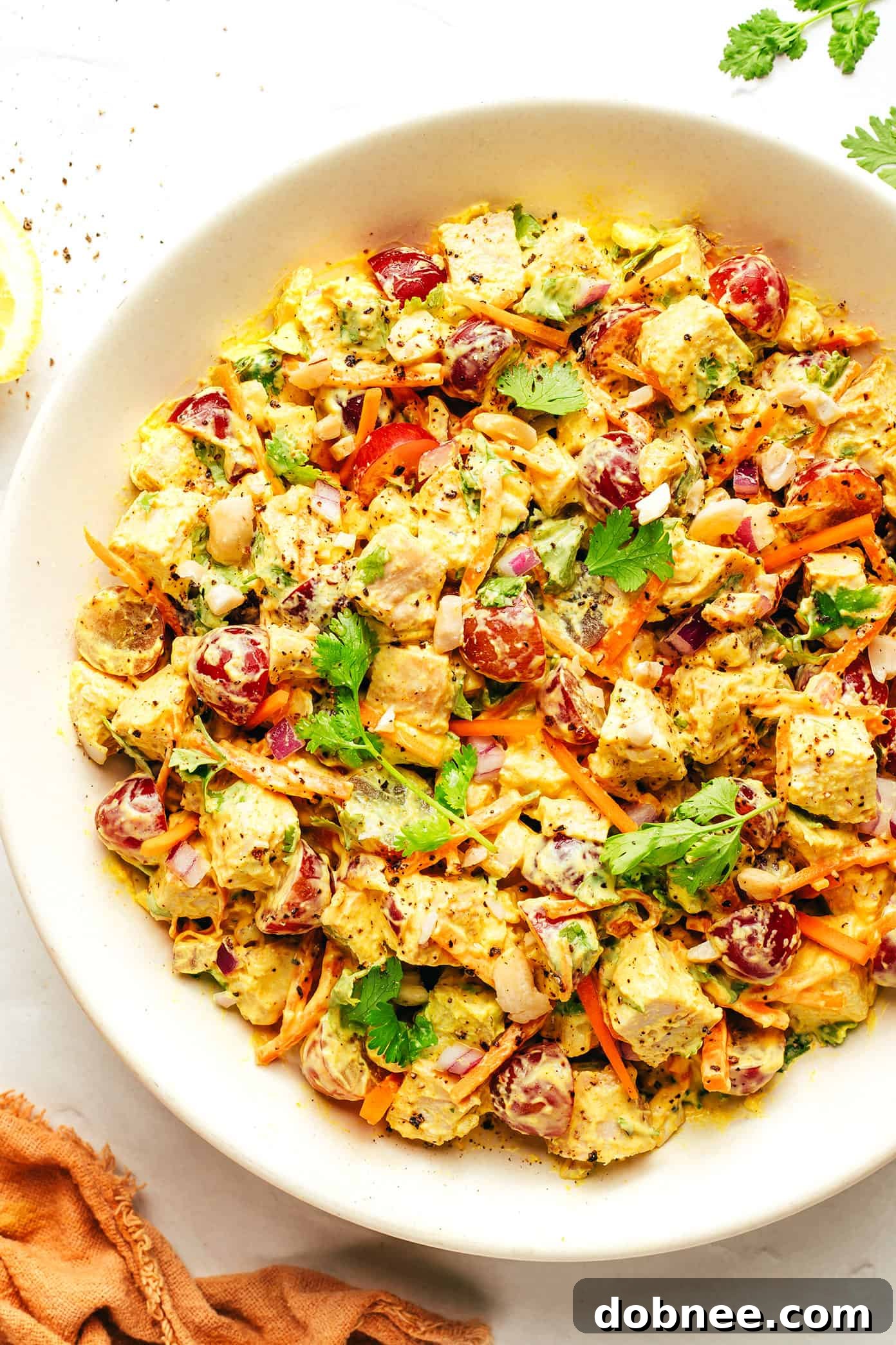 Copycat Trader Joe's curry chicken salad, beautifully plated for serving.