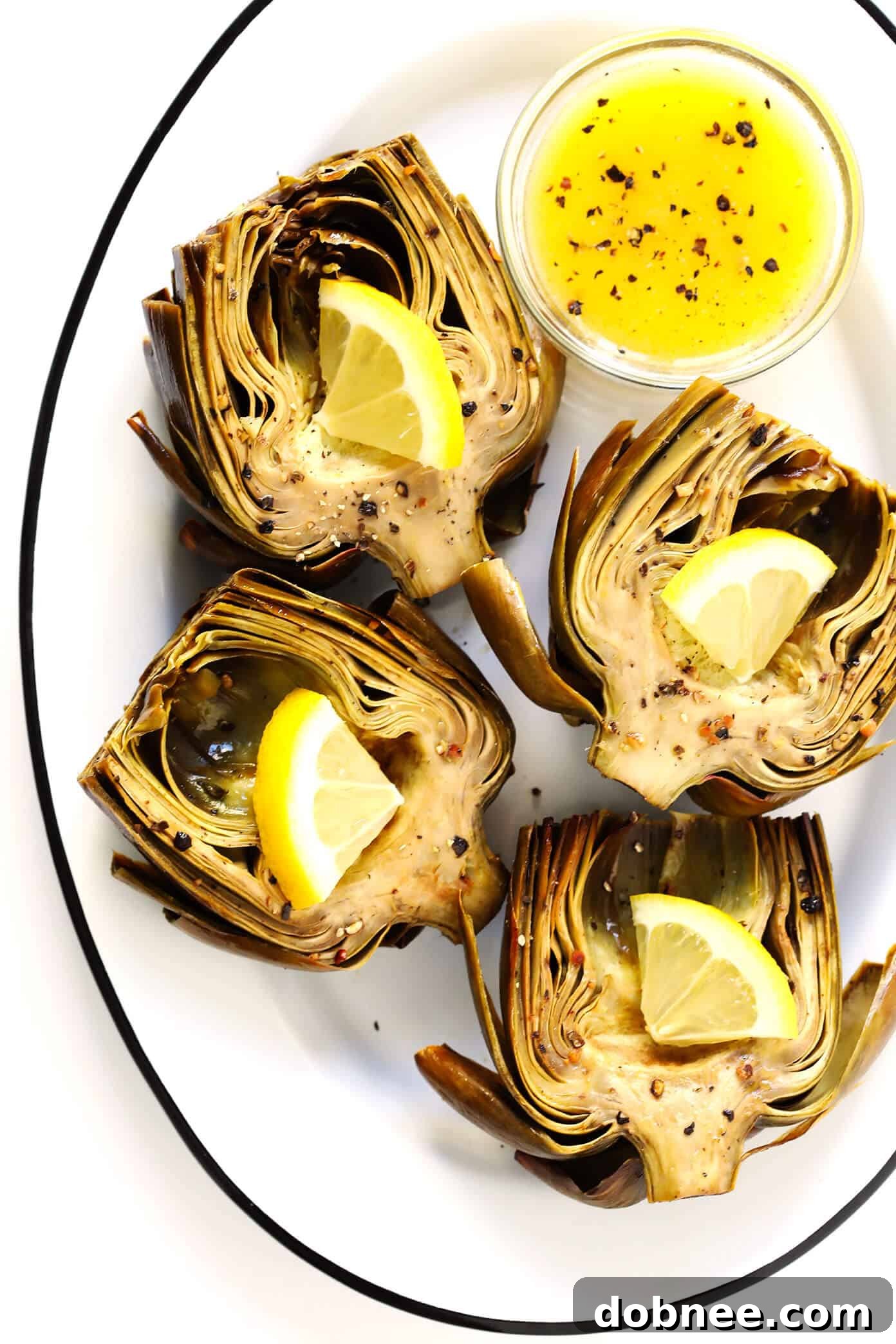 Oven Roasted Artichokes with Lemon Butter Sauce - A perfect pairing