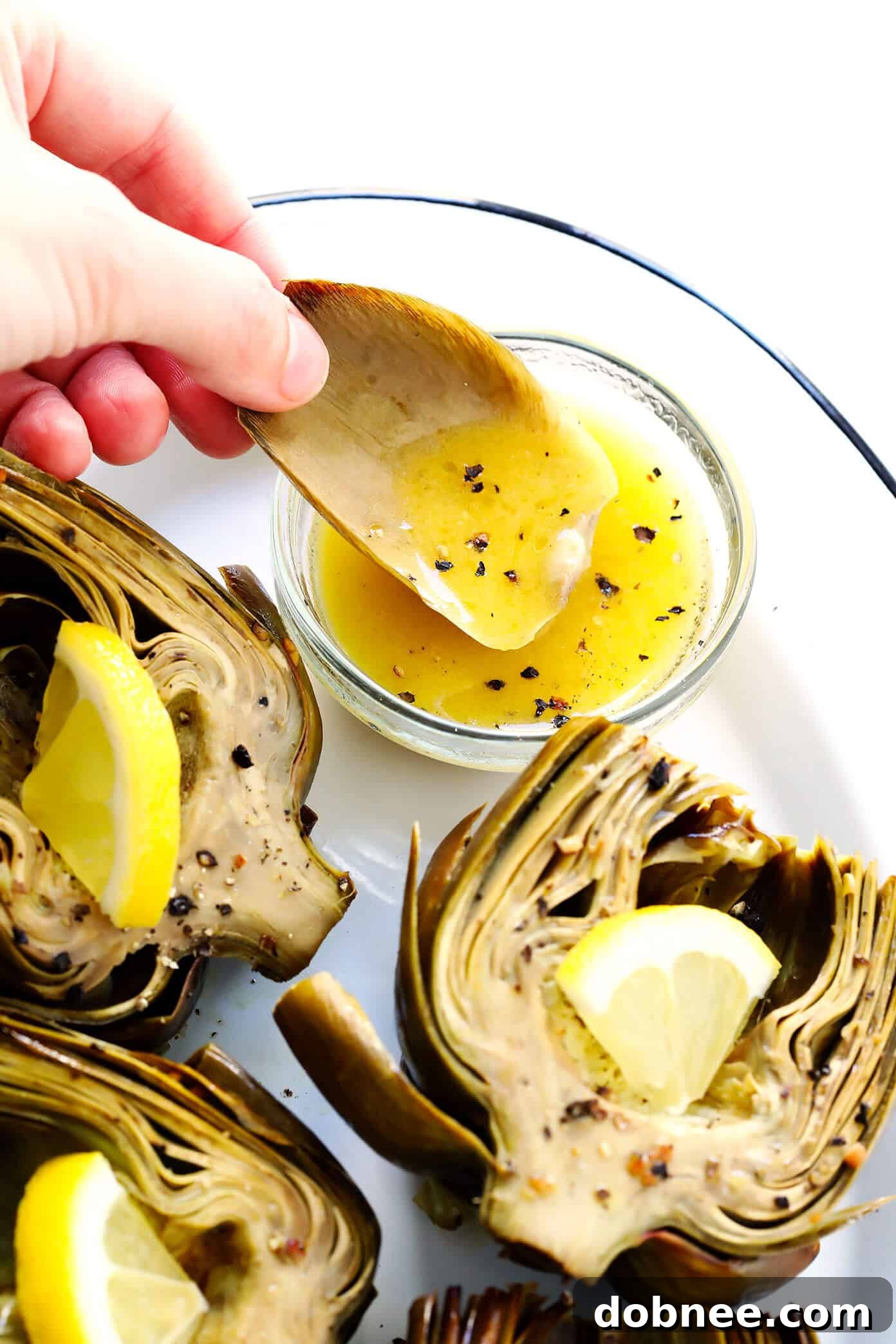 Oven Roasted Artichokes with Lemon Butter Dipping Sauce - Healthy and delicious