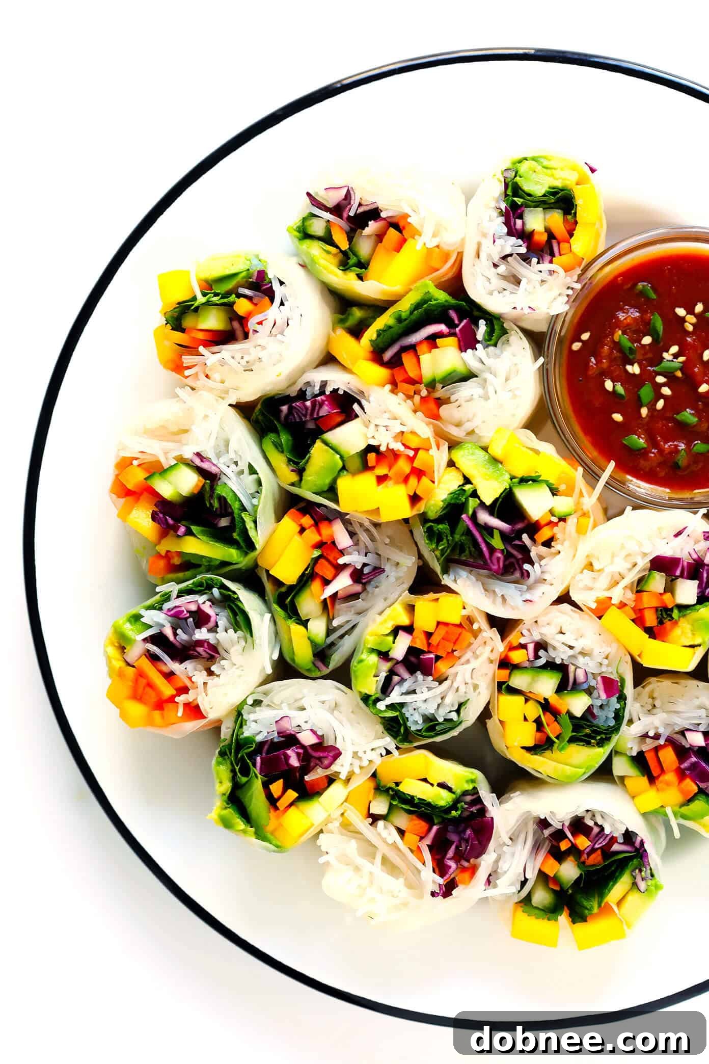 Mango Avocado Spring Rolls with Easy Peanut Sauce