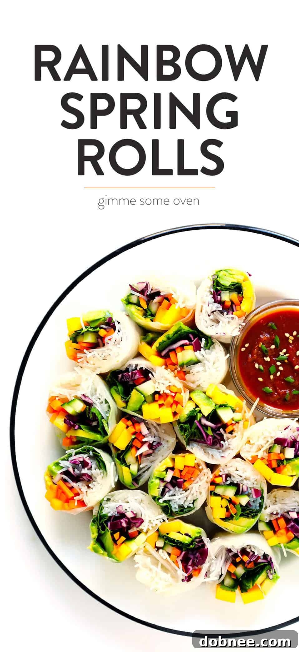 Rainbow spring rolls with peanut sauce