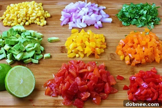 Freshly made colorful summer salsa in a bowl