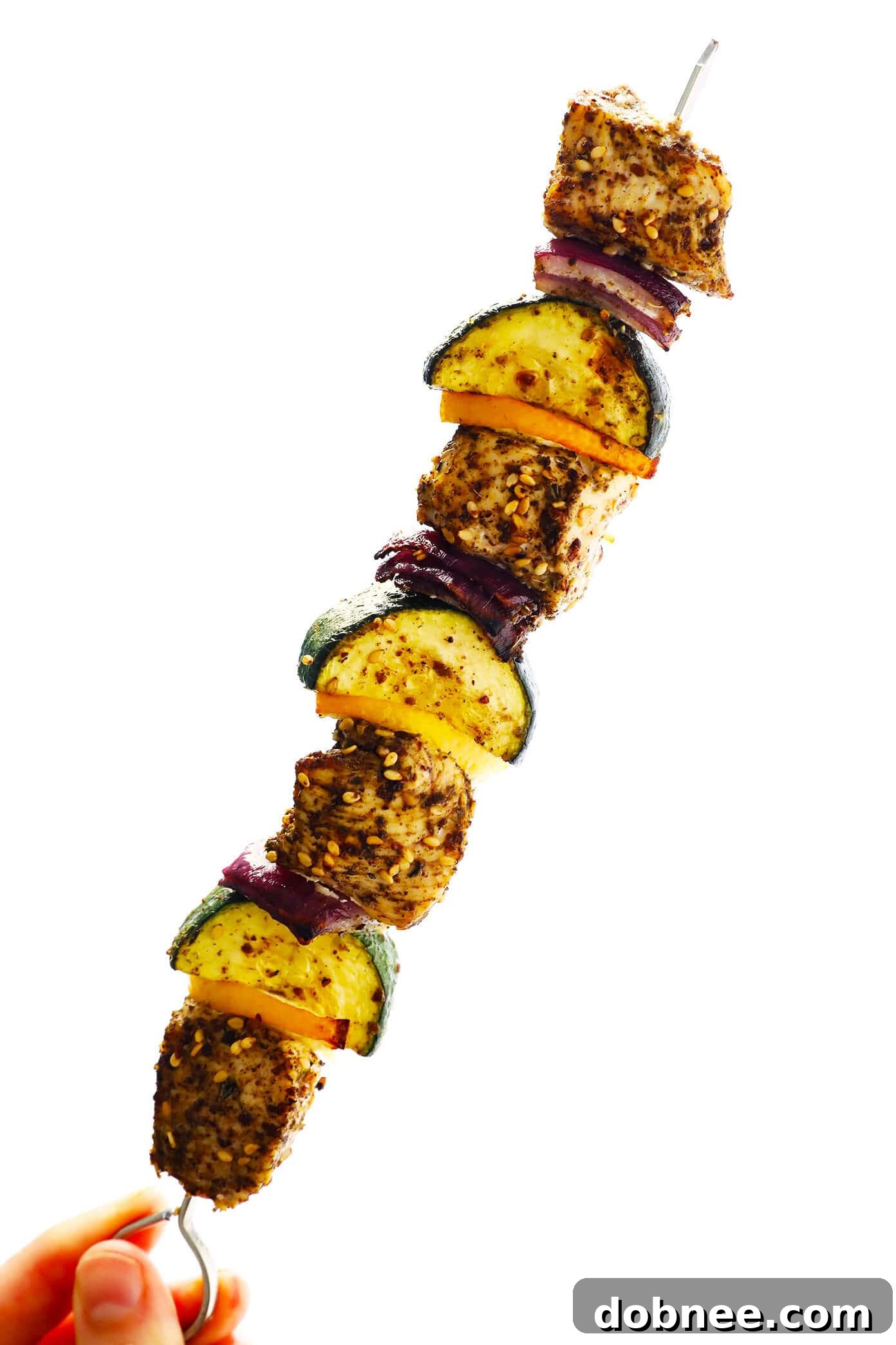 Za'atar Chicken, Zucchini, Onion and Lemon Kabobs