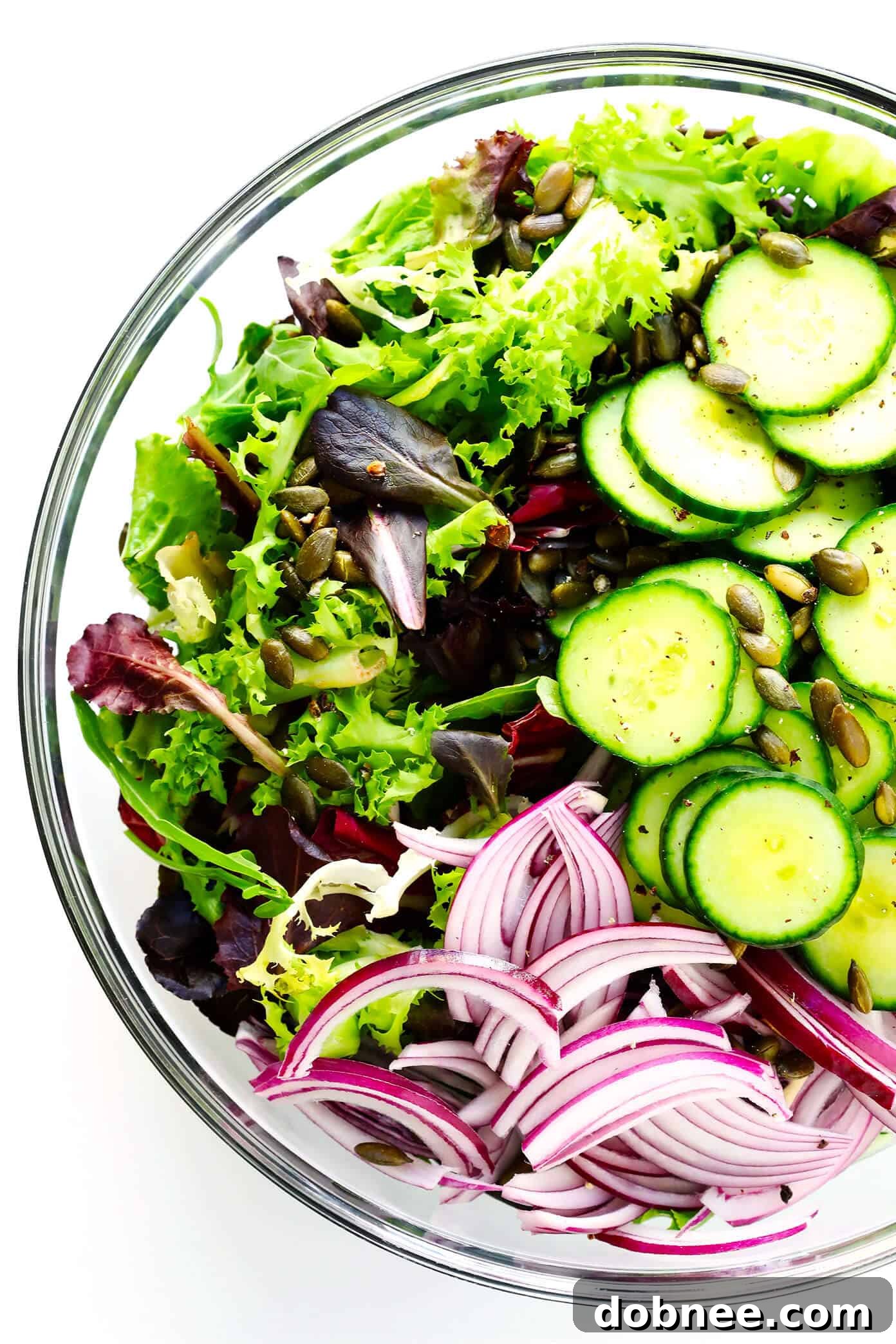 Everyday Salad ingredients tossed in a large salad bowl
