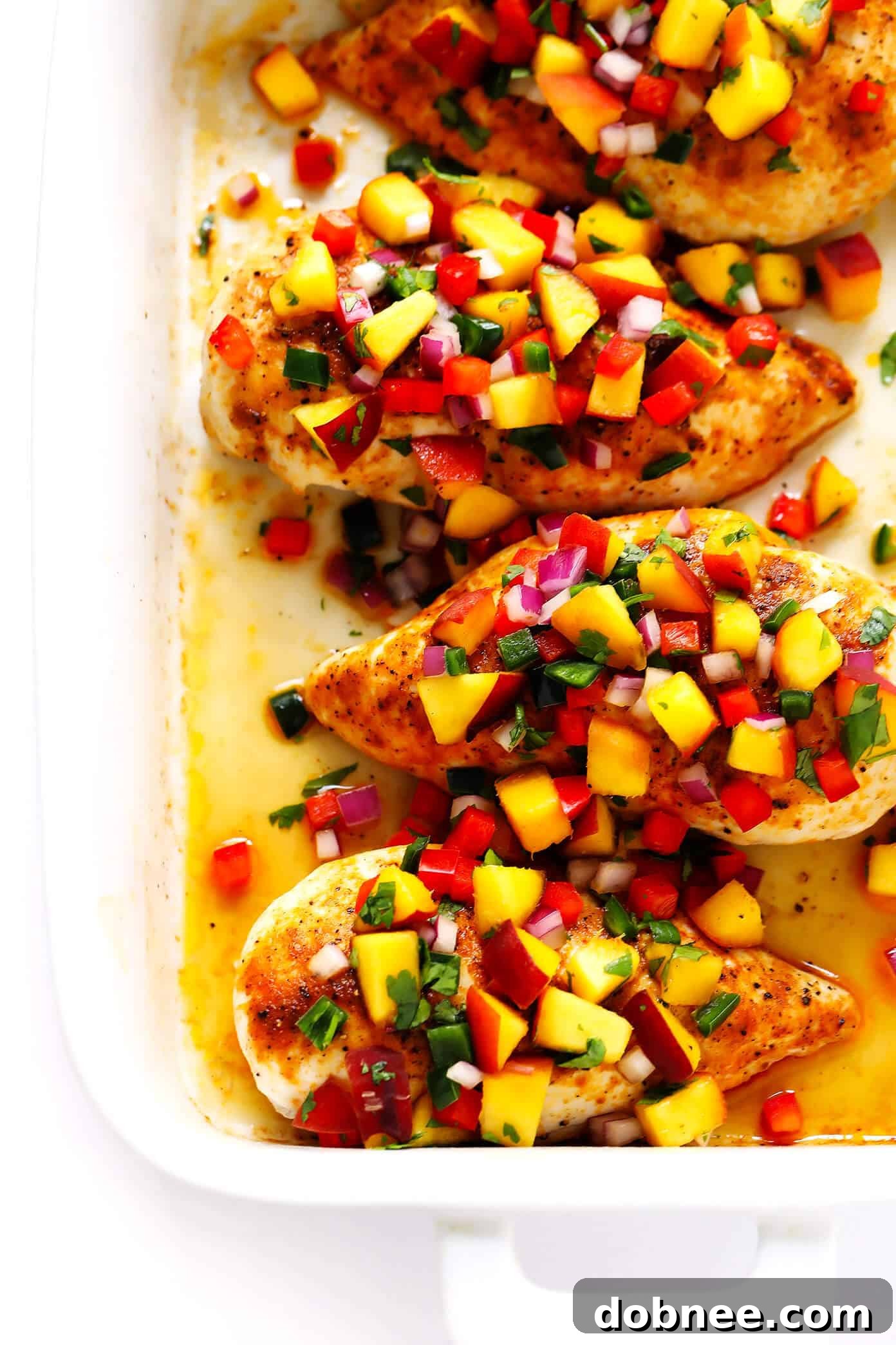 Ginger Baked Chicken with Peach Salsa - Ready to serve.