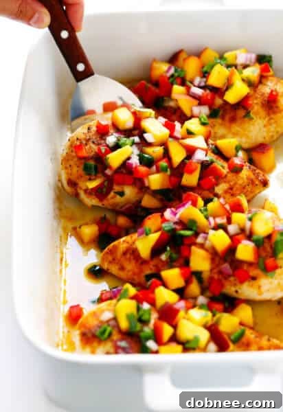 Ginger Chicken with Confetti Peach Salsa Recipe Card Image