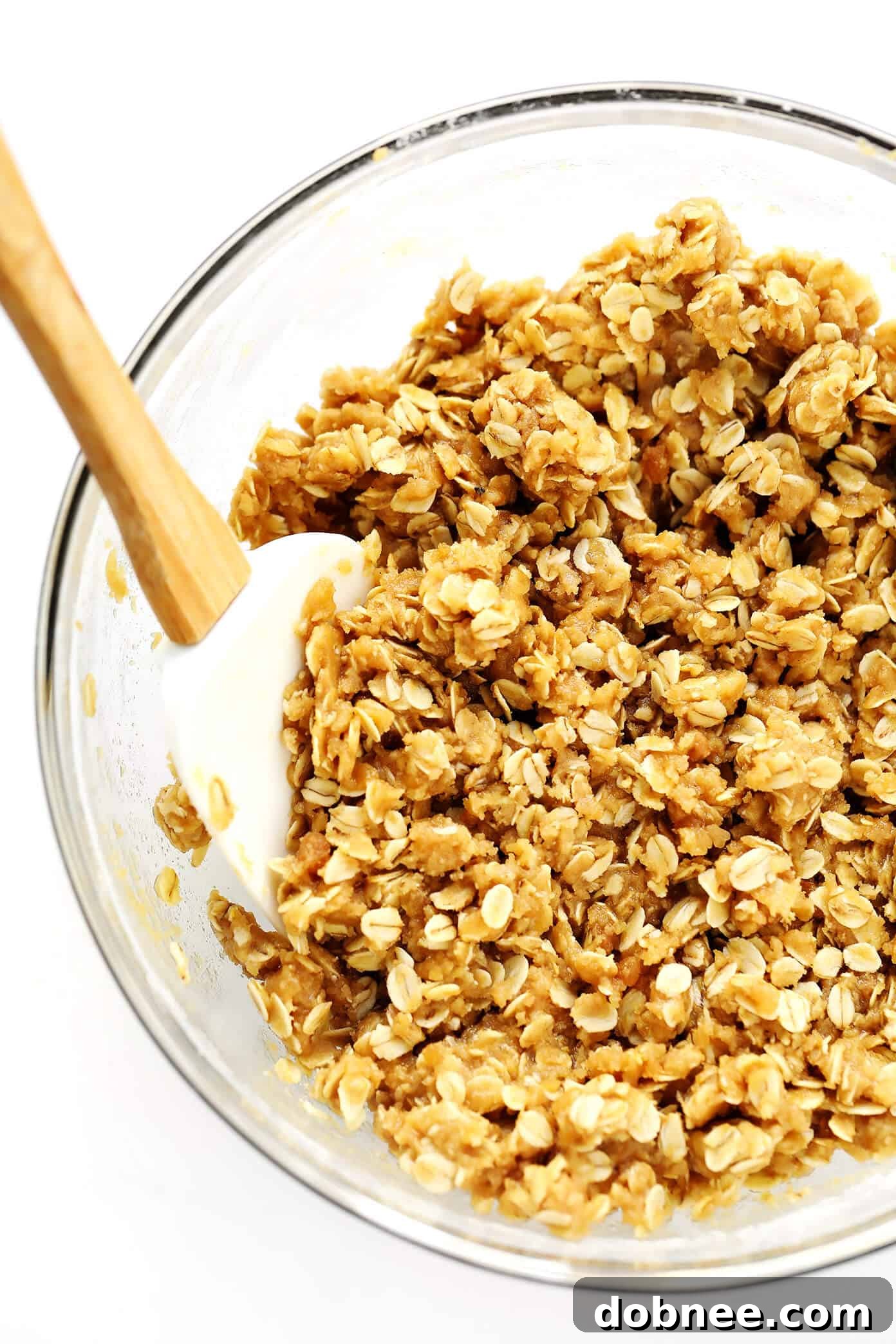 Making the oatmeal crumble for blueberry bars