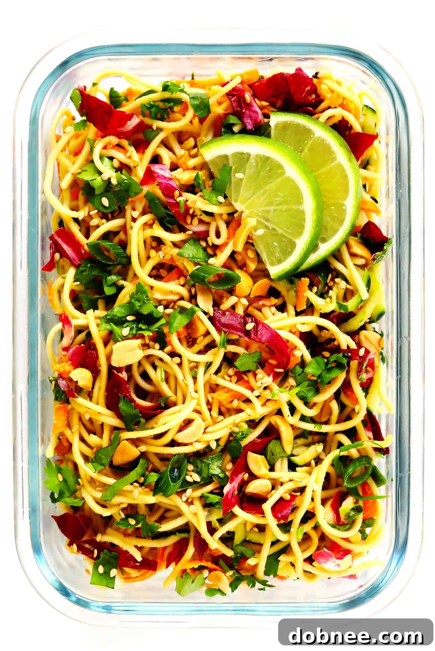 Cold Sesame Peanut Noodles packed in a meal prep container, ready for the week