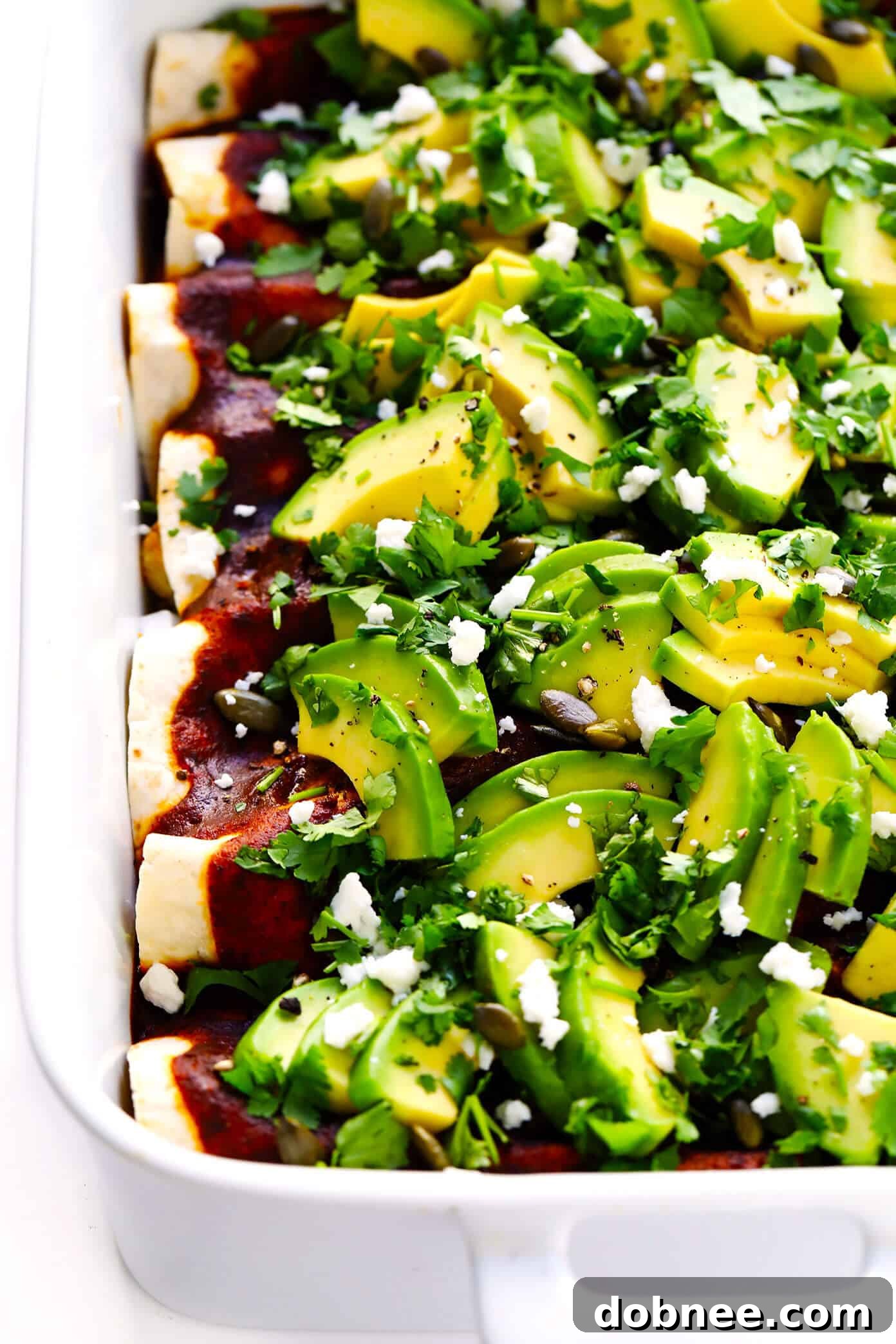 The BEST Vegetarian Enchiladas - Roasted Cauliflower Enchiladas close up