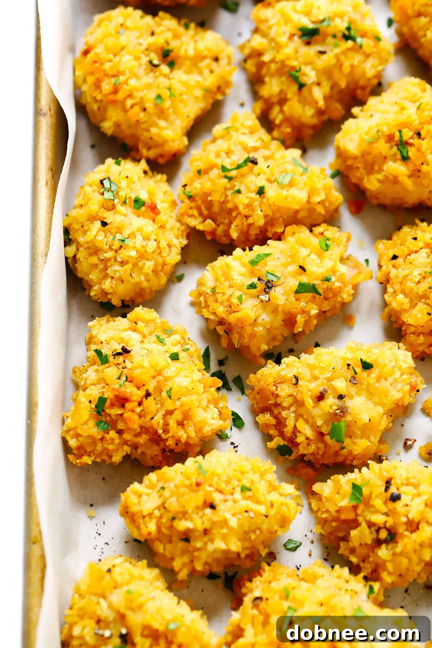 Preparing 3-Ingredient Baked Chicken Nuggets using Kettle Chips for a flavorful coating
