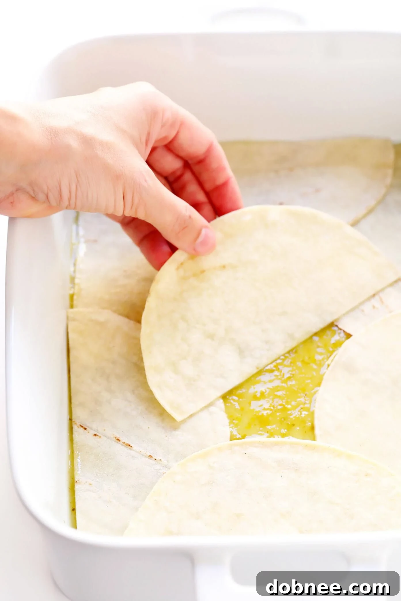 Steps on how to make a Verde Chicken Enchilada Casserole