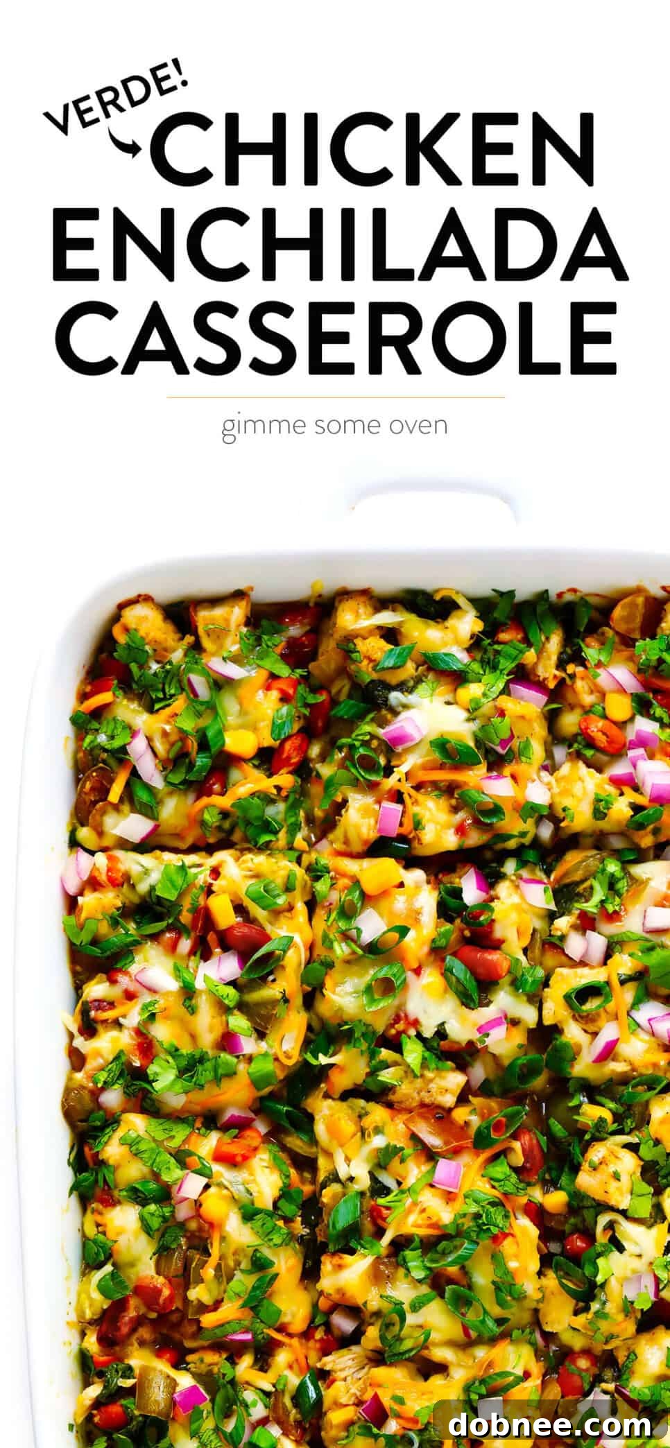Chicken Enchiladas Verdes Casserole from Gimme Some Oven, beautifully plated