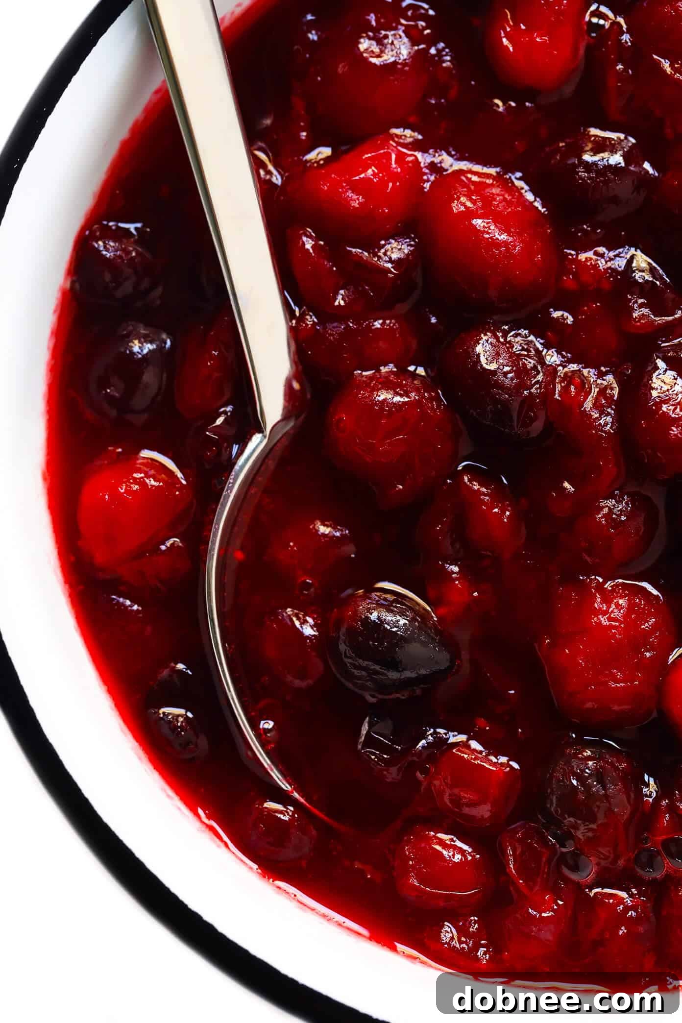 Homemade Maple Cranberry Sauce served in a rustic bowl