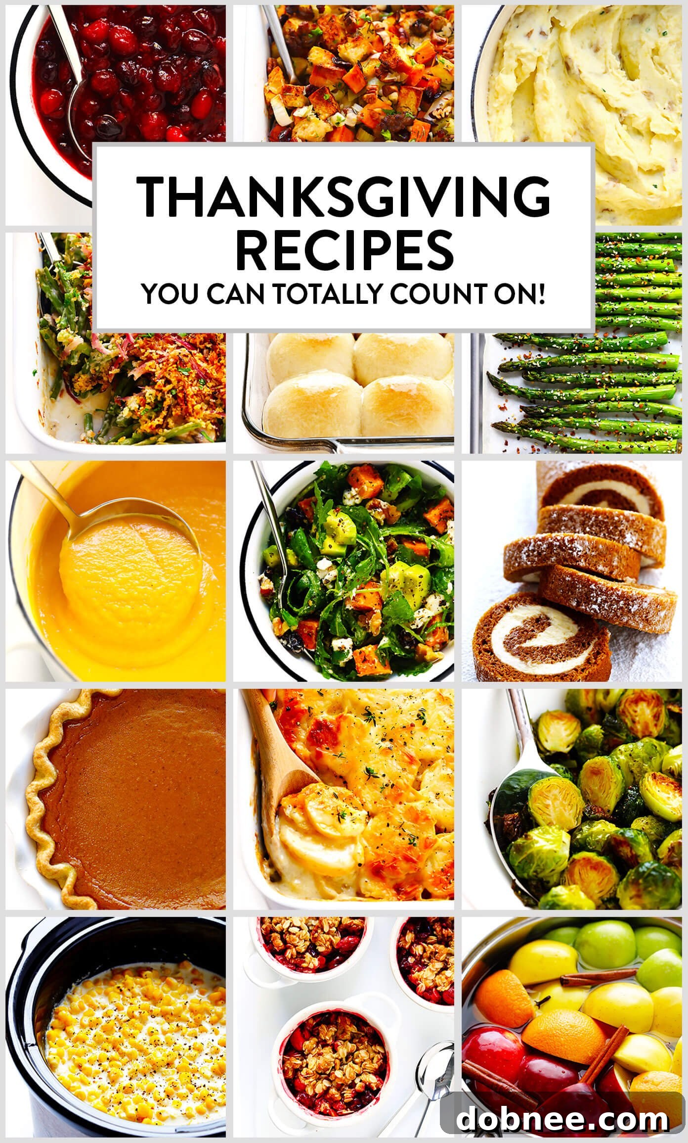 A delicious collection of favorite Thanksgiving recipes, including appetizers, stuffing, breads, potatoes, vegetable side dishes, soups, salads, drinks, and desserts, perfect for a memorable holiday dinner.