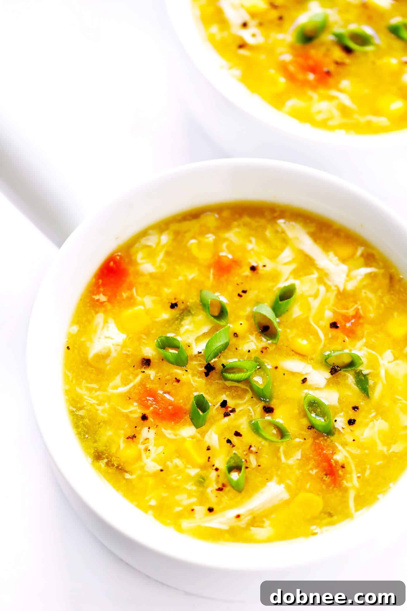 Chicken and Sweet Corn Soup Garnished with Fresh Green Onions