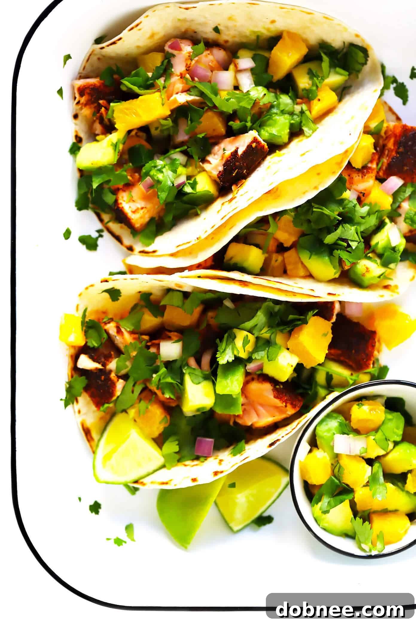 Super-Simple Salmon Tacos with Juicy Orange Avocado Salsa