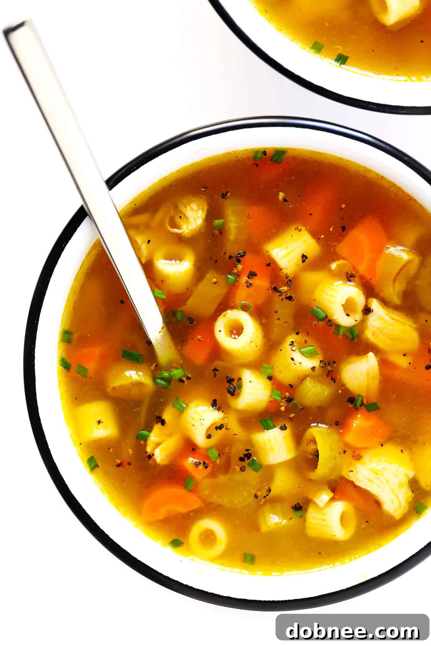 Delicious Pepperoncini Chicken Noodle Soup in a bowl