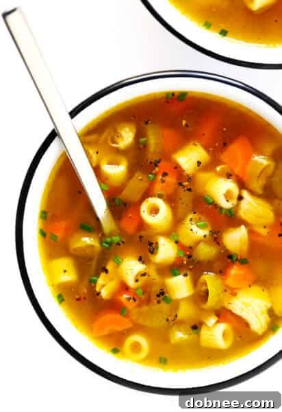 Pepperoncini Chicken Noodle Soup in a bowl