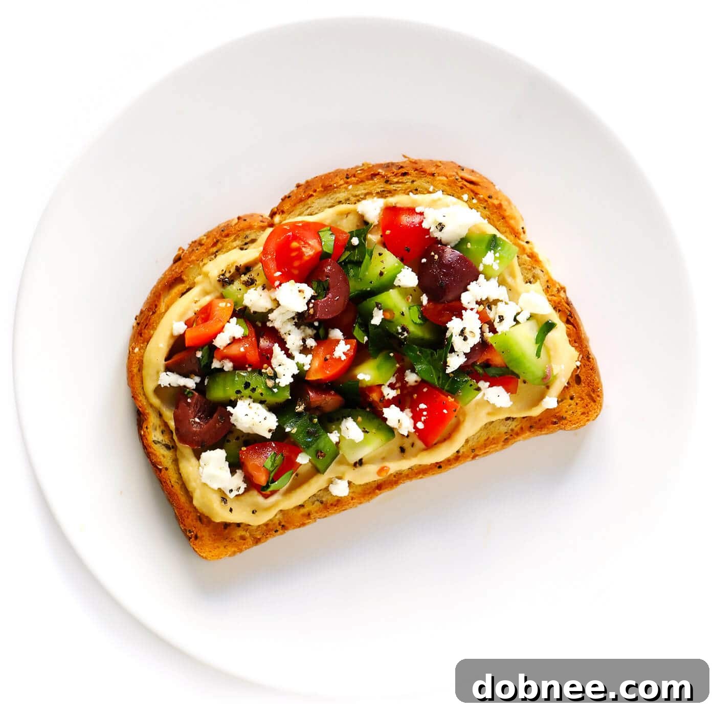 Mediterranean Hummus Toast with Feta and Olives