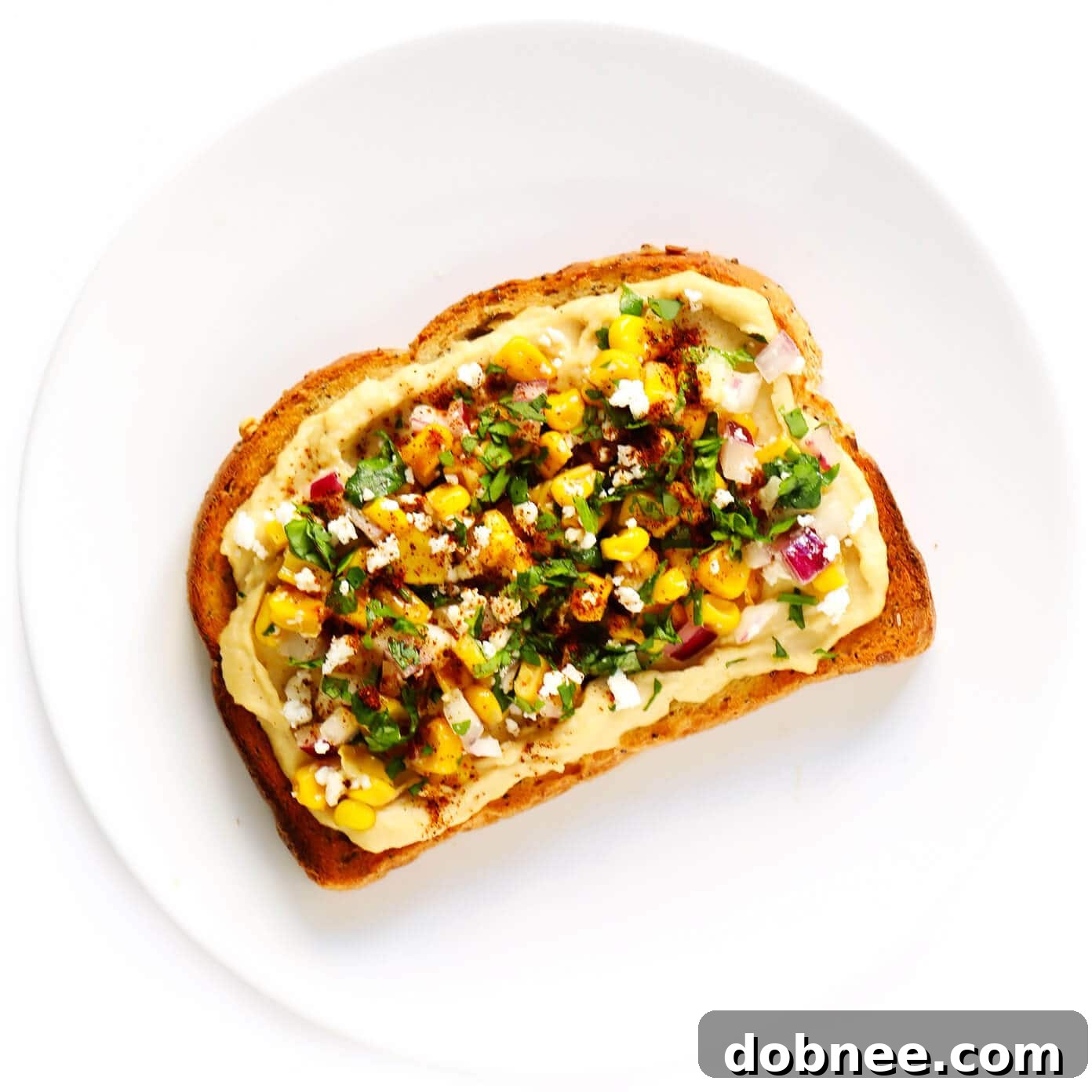 Elote (Mexican Street Corn) Hummus Toast with Queso Fresco