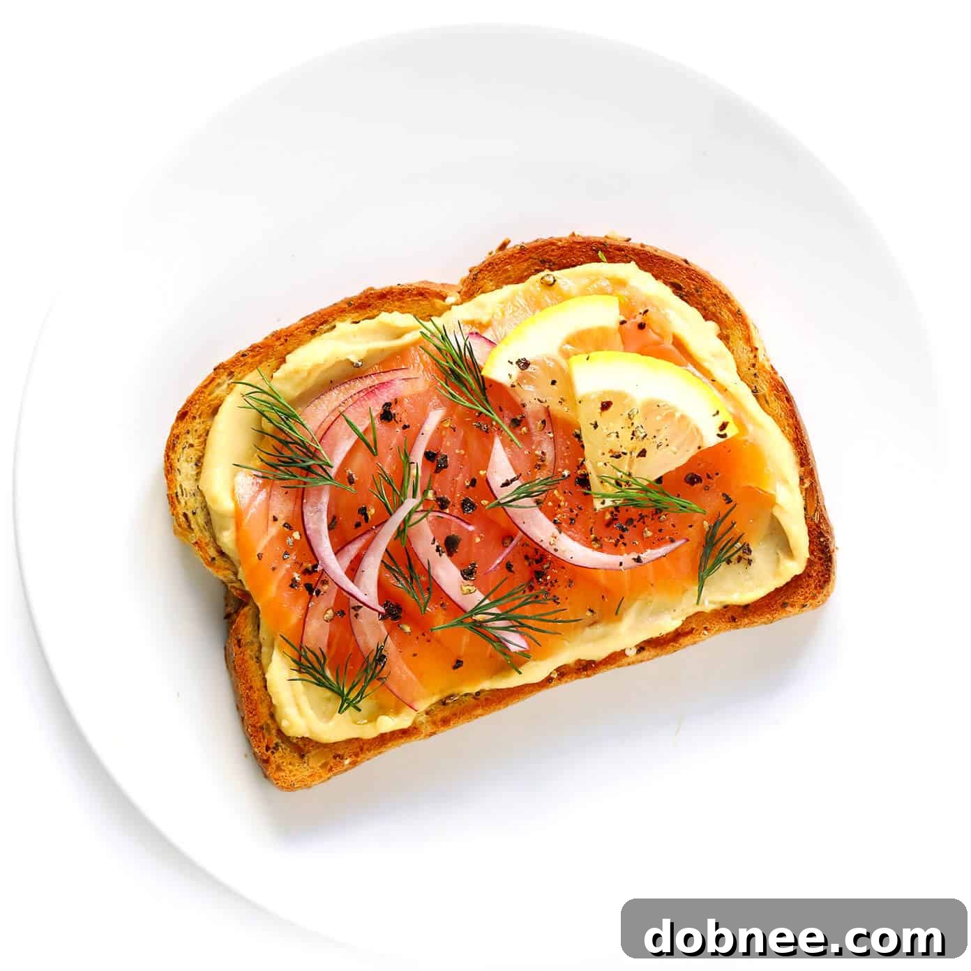 Smoked Salmon (Lox) Hummus Toast with Capers and Dill