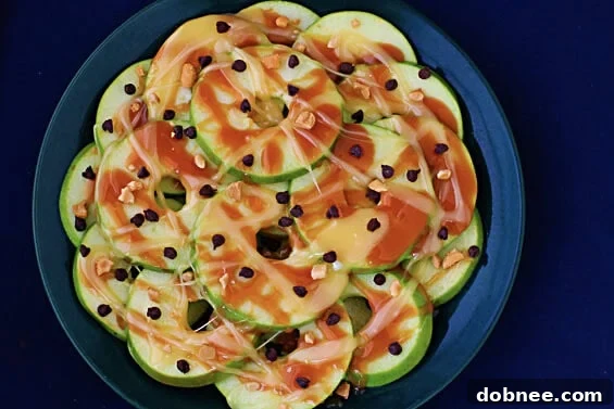 Delicious Apple Nachos with Caramel Drizzle and Toppings