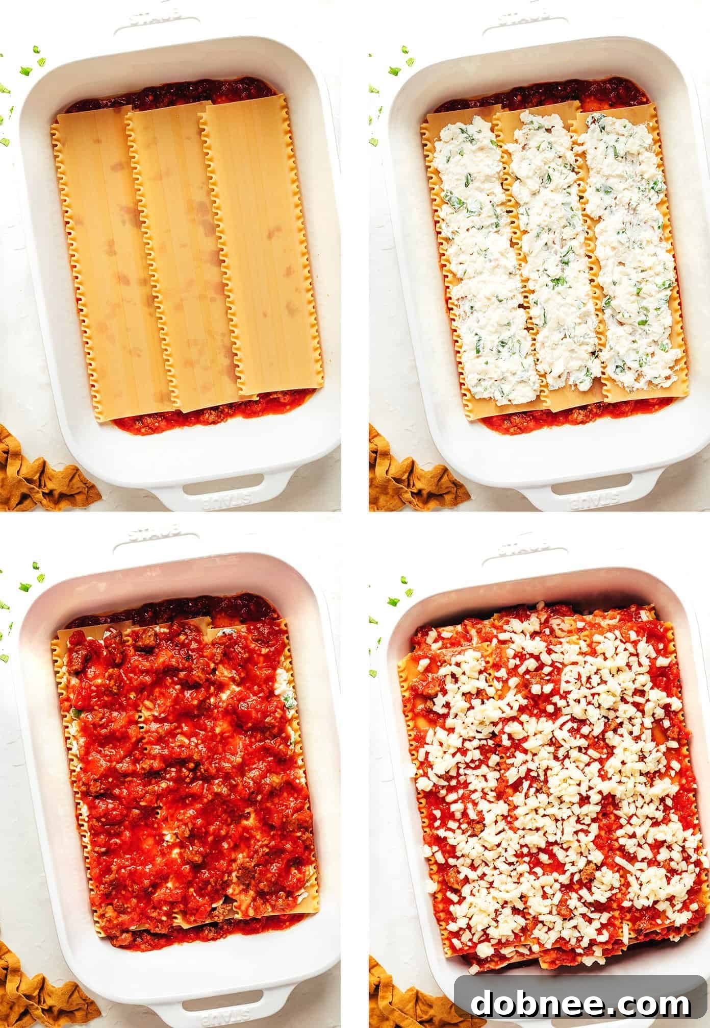 Close-up of the delicious meat sauce simmering in a pan, full of Italian sausage, tomatoes, and herbs.