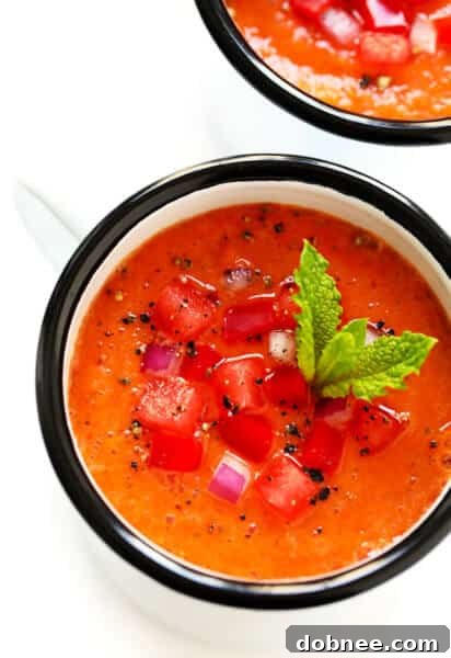 Watermelon Gazpacho - A light and refreshing chilled soup perfect for summer.