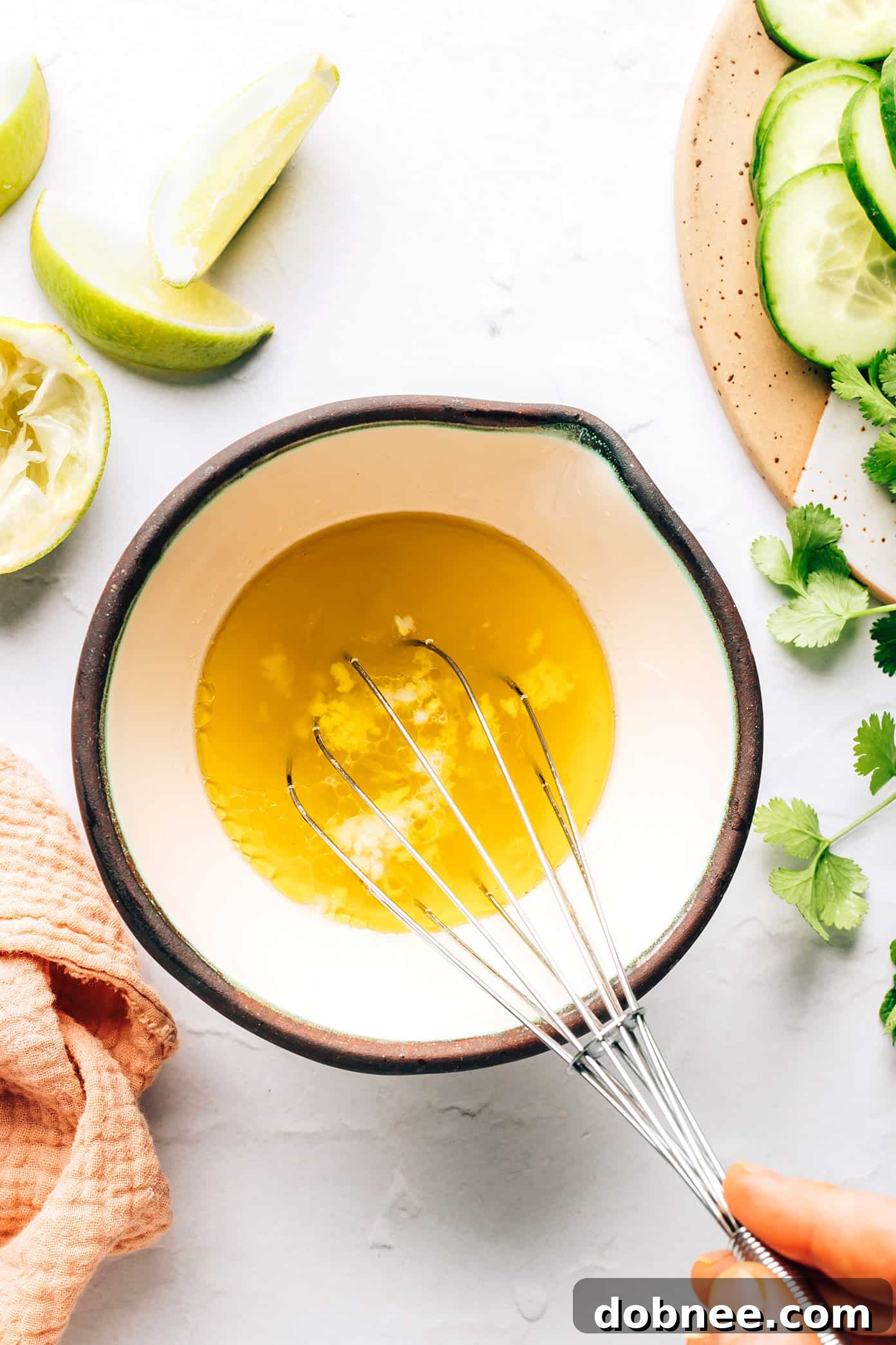 Mixing Zesty Lime Dressing for Thai Cucumber Salad