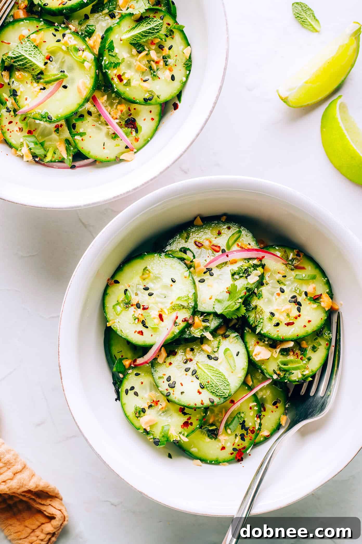 Thai Cucumber Salad Served in Small Bowls