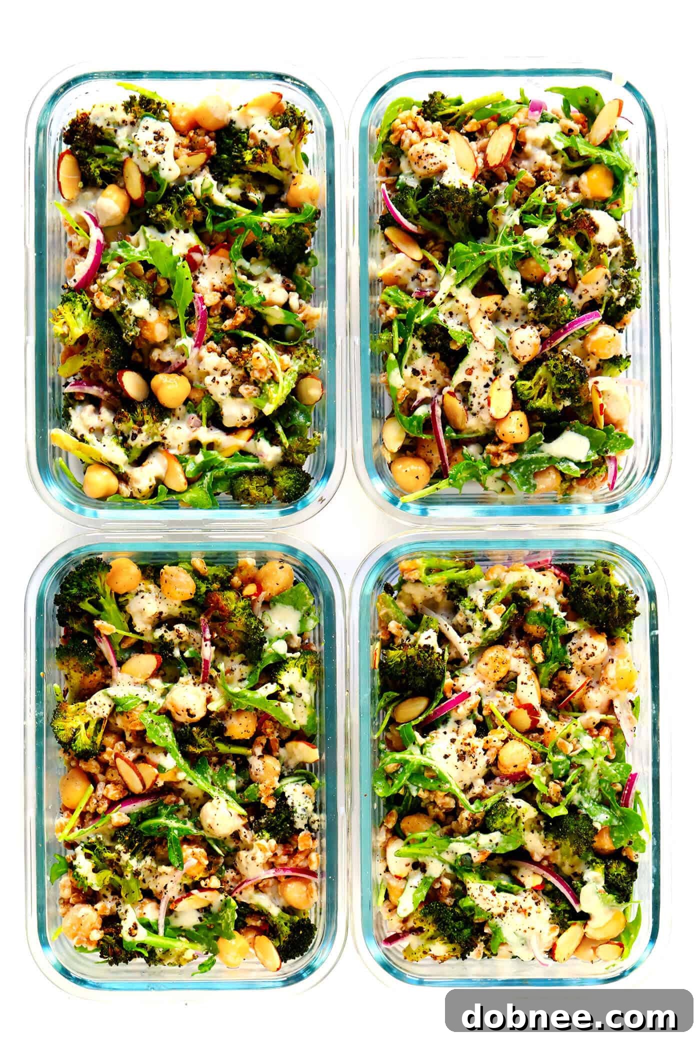 Healthy Meal Prep with Roasted Broccoli and Farro Bowls, showing a serving portion perfect for a nutritious and easy weeknight dinner or lunch.