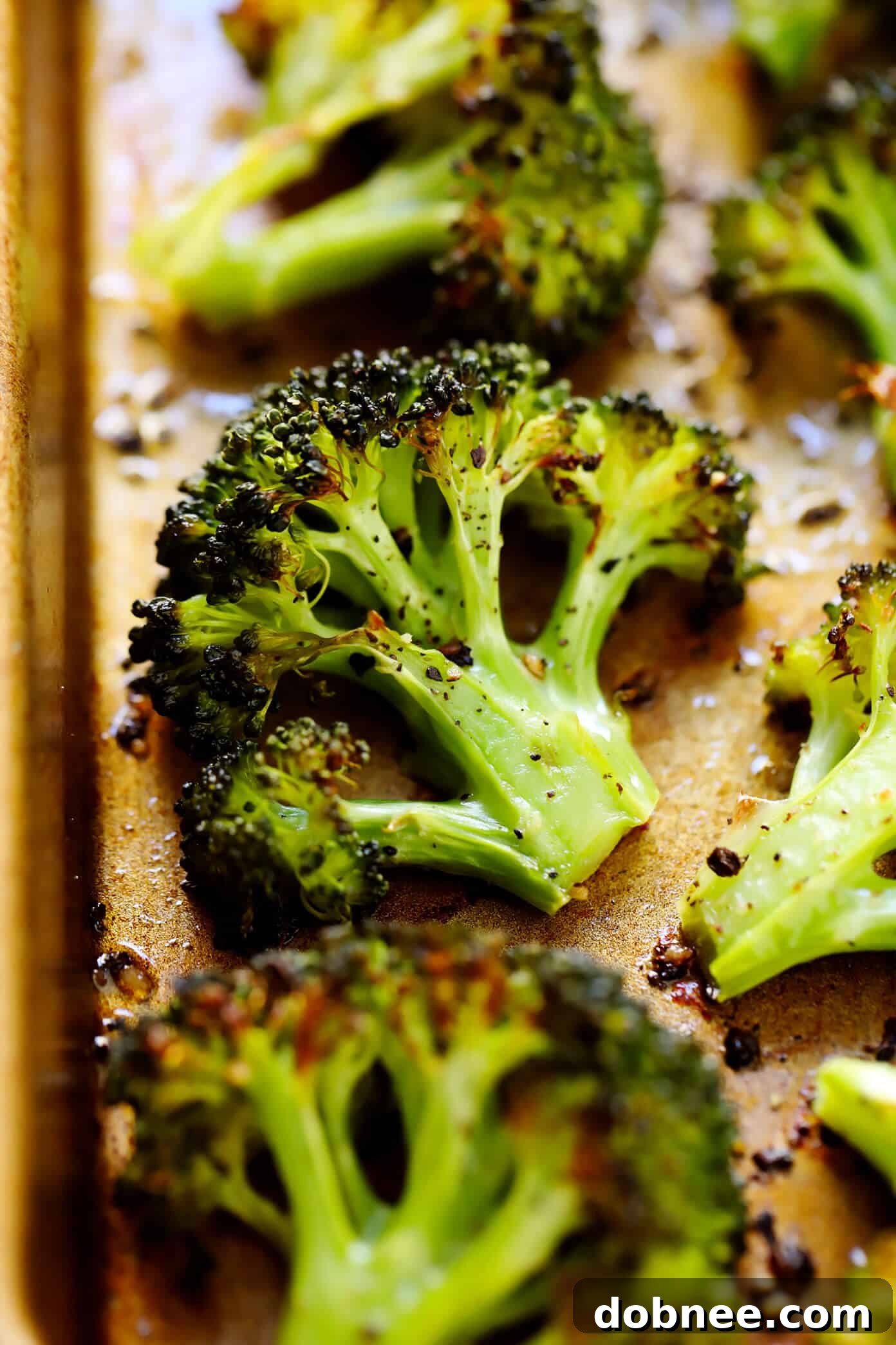 Perfectly Roasted Broccoli on a Baking Sheet
