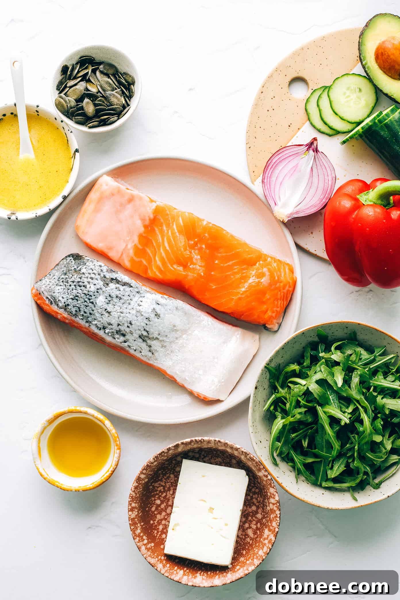 Greek Salmon Salad Bowls ingredients