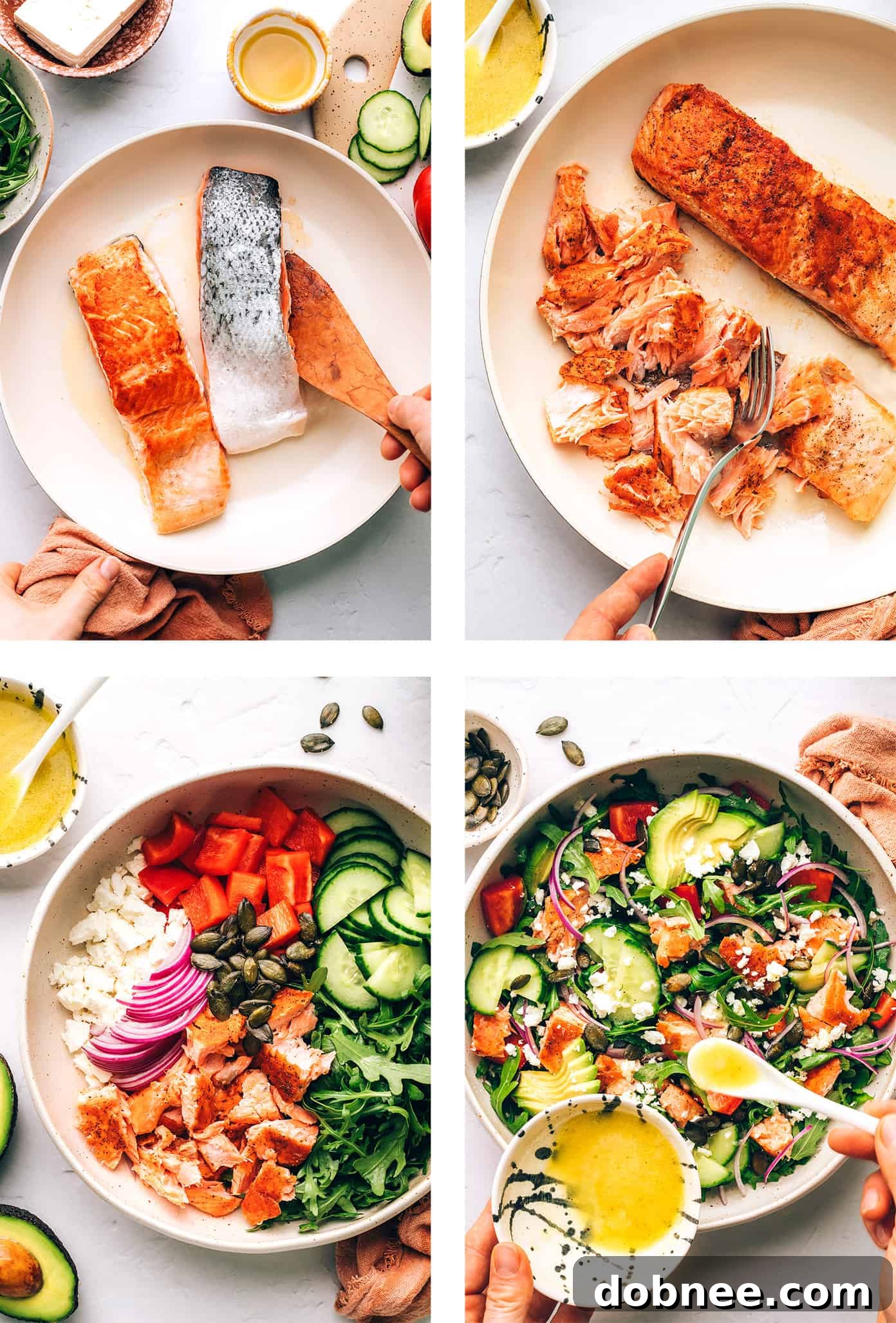 Ingredients for Greek Salmon Salad Bowls