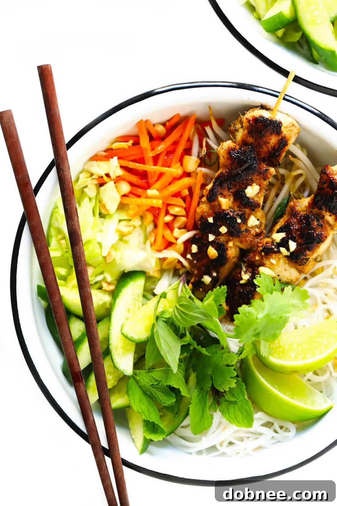 Vietnamese Lemongrass Chicken Noodle Bowls with fresh herbs and vegetables
