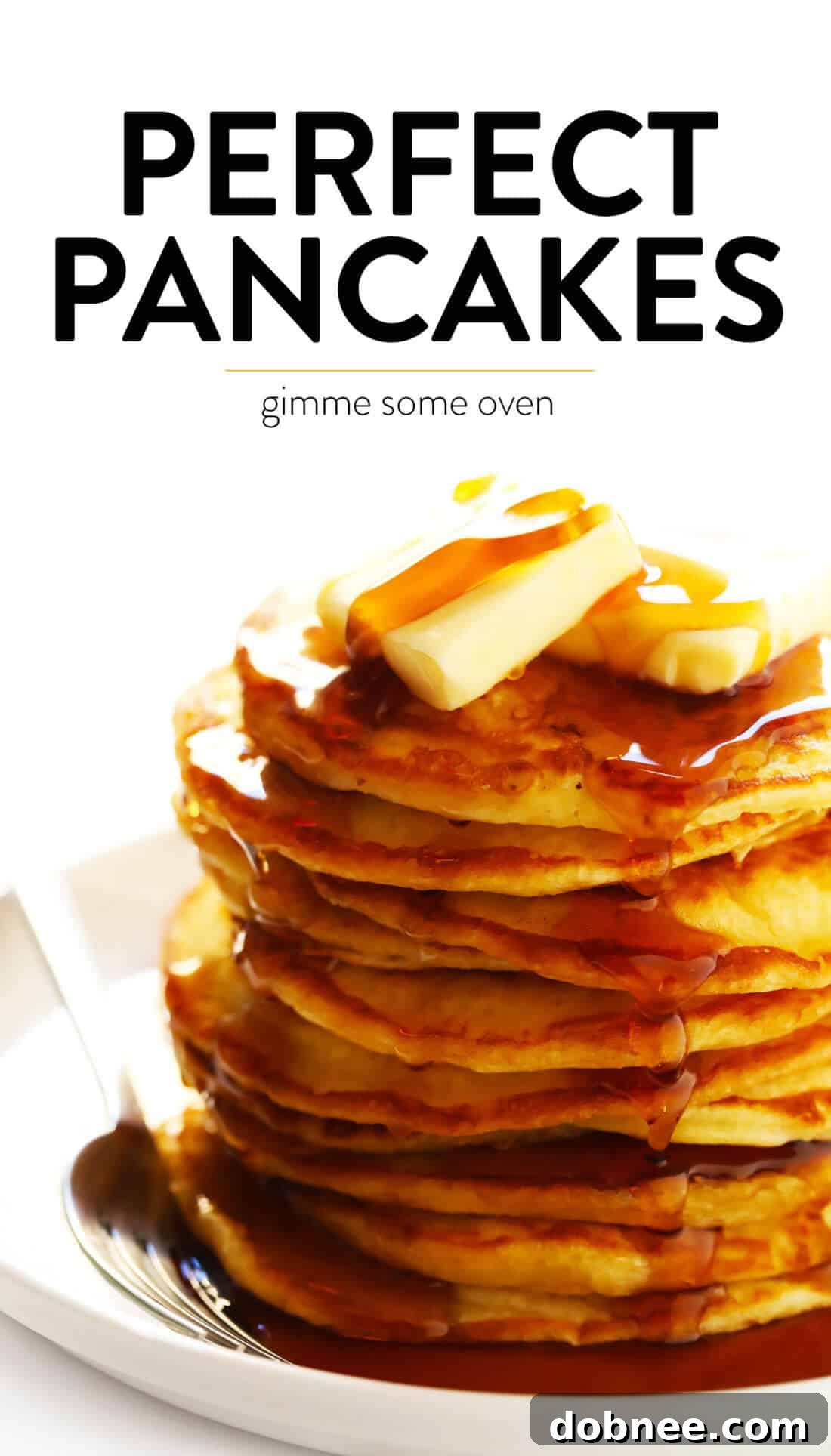 A tall stack of perfect buttermilk pancakes, ready to be drizzled with syrup