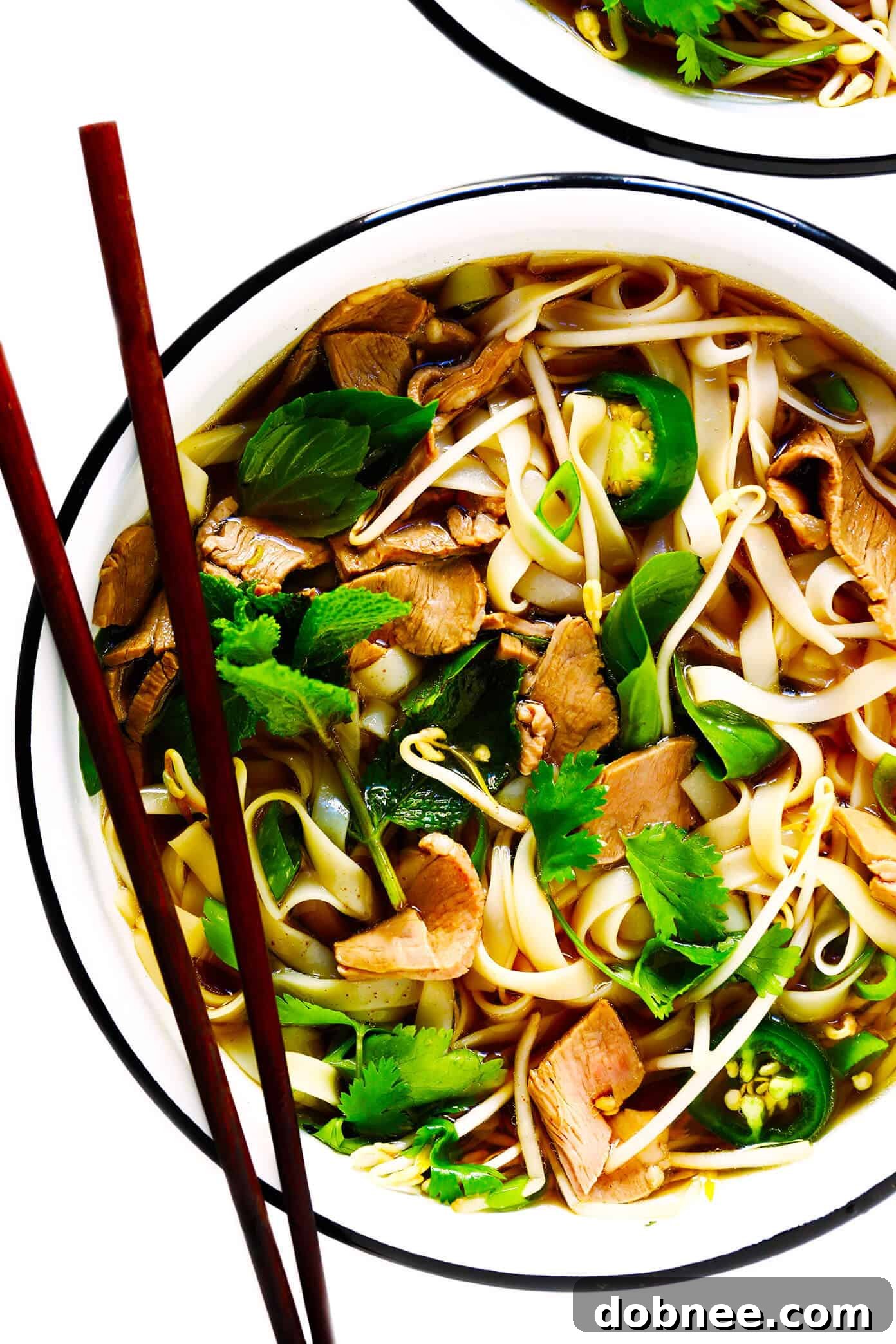 Close-up of a bowl of Homemade Vietnamese Pho Soup
