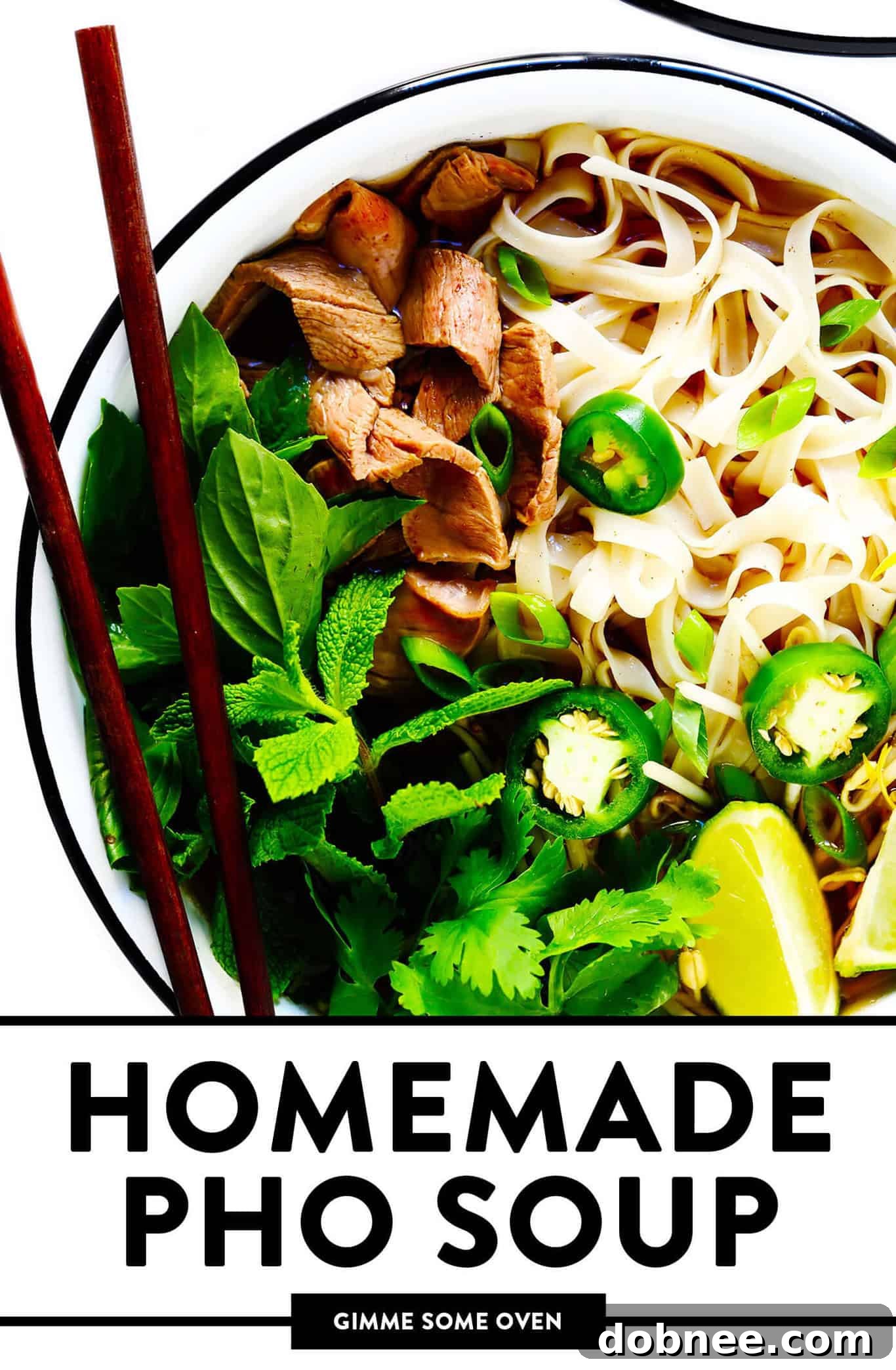 A final beautifully arranged bowl of Homemade Pho