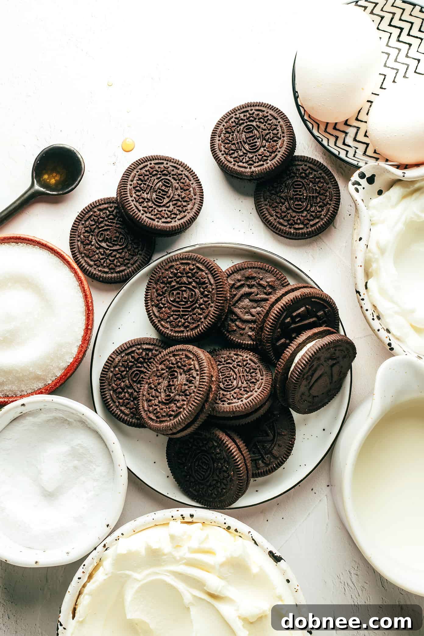 Ingredients laid out for Mini Oreo Cheesecakes