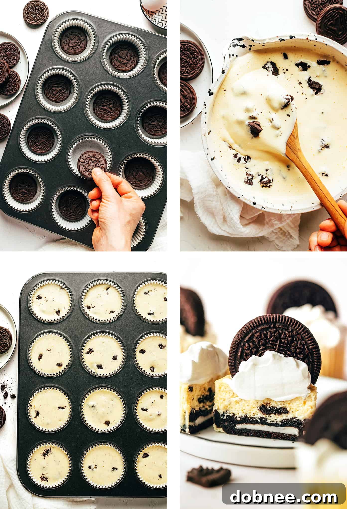 Step-by-step photos for making mini cheesecakes