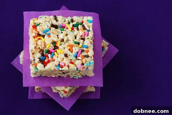 Bright and colorful cake batter rice crispy treats, perfect for any celebration.
