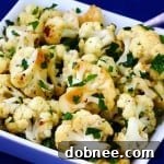 Crispy and tender Garlic Roasted Cauliflower florets.